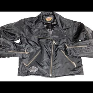 Harley Davidson Women's Cropped Black Satin Feel Jacket size medium Black Gray
